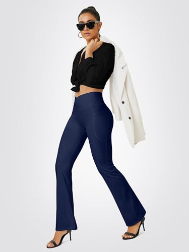 Image of FOHOFO Yoga Pants Women, Flare Leggings for Women with Pockets Crossover High Waisted Bootcut Yoga Pants
