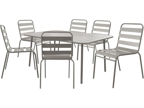Table et chaises de Jardin en métal Bilbao - 6 Places - Taupe