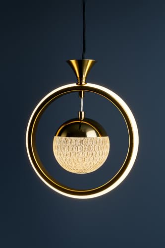 Image of Modern Gold Finish Energy Saving Ring Led Three Color (Wh /WW /NW) Pendant Hanging Light for Bedroom, Living Room, Restaurants, Dining, Coffee Shop, Home and Office