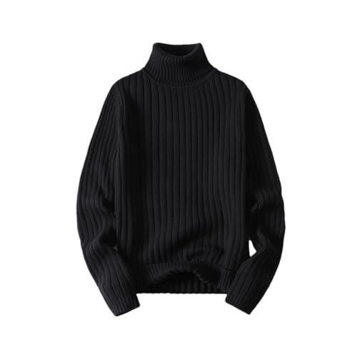 Autumn and Winter Mens Solid Color Striped Pullovers Long Sleeve Turtleneck Sweater Warm Jumpers