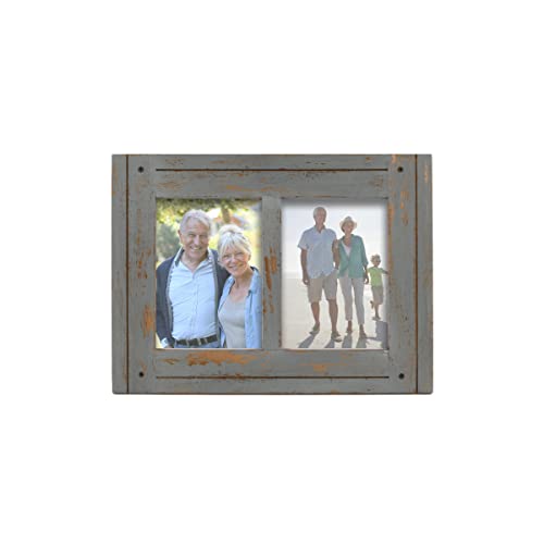 Prinz Homestead Double 5X7 Picture Frame In Gray - Distressed Rustic Decor Wood Photo Frame, Two-Way Easel, Wall Or Tabletop Display #TOP16