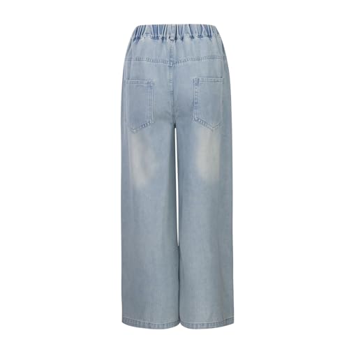 Boys Jeans Distressed Baggy Wide Leg Straight Trousers Elastic Waist Loose Cargo Denim Pants with Pockets 2-11 Y2