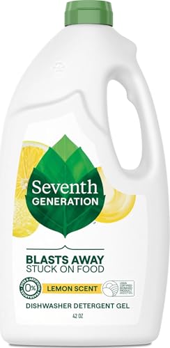 Image of Seventh Generation Dishwasher Detergent Liquid Gel, Powers Away Stuck-On Food, Lemon Scent, 42 Oz