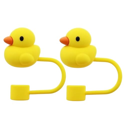 2Pcs 10mm Duck Straw Cap, Cute Silicone Covers for Stanley Cup, Dust-Proof Reusable Tips Lids, Drinking Dispensers - Yellow