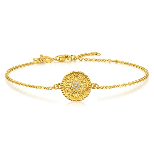 Image of CHOW SANG SANG 999 24K Gold Cultural Blessings Auspicious Four Harmonious Symbols with diamond Bracelet for Women 18cm 95604B
