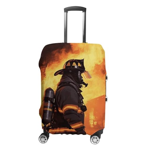 Firefighter Fireman Flame Printed Luggage Cover Protector, Fits 18-32 Inch Luggage