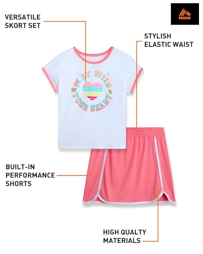 Image of RBX Girls Athletic Skort Set - 2 Piece Workout Outfit with Performance Graphic Tee & Athletic Skort for Girls