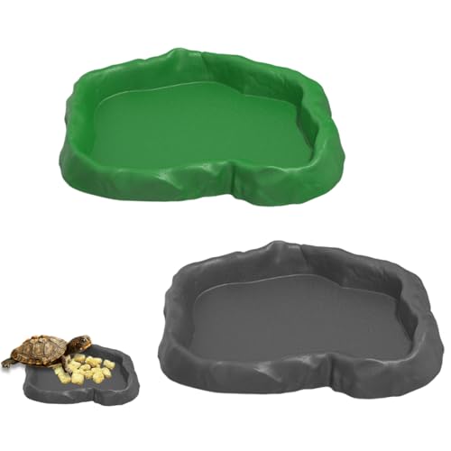 IKOPFLN 2 comederos para tortugas, bebedero para reptiles, mesa de alimentación, Contenedores de plástico, accesorios de alimentación de tortugas, Pequeño (verde, gris)