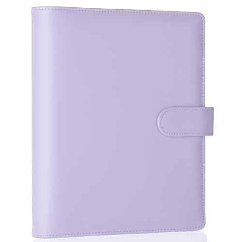 Image of Antner A5 PU Leather 6 Ring Notebook Binder Cover for Refill Paper, Refillable Loose Leaf Personal Planner Organizer With Magnetic Buckle, Purple