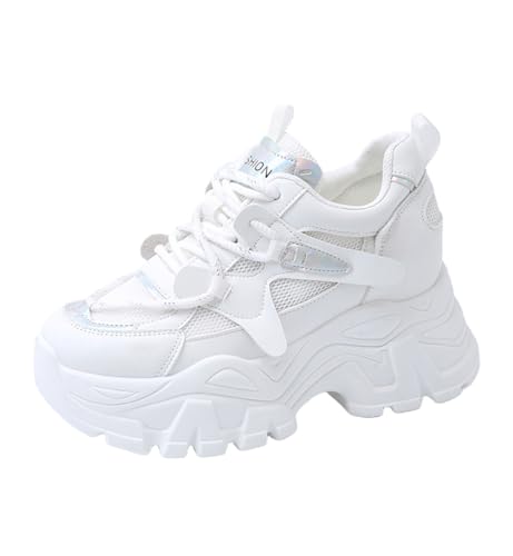 YAXE Women Platform Chunky Walking Shoes Comfortable Non Slip Lightweight Lace-Up Fashion Dad Sneakers