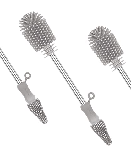 Image of Haakaa Silicone Cleaning Brush, Baby Bottle Brush, Bottle Brush Cleaner, Reusable Cleaning Brush for Haakaa Pump, Milk Storage Bags, All-Round Cleaning, Sturdy Bristles. Gray