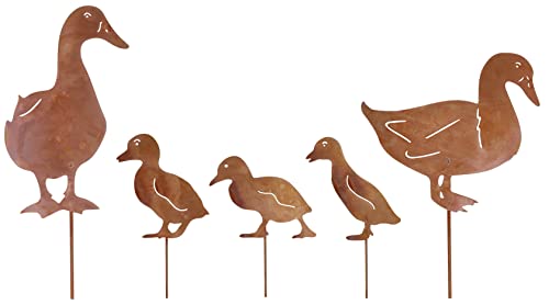 KOTARBAU® Ecorost Gartendekoration Satz von Edelrost Metalldekorationen zum Einstecken im Garten Enten Rostfiguren Gartenstecker Gartendeko