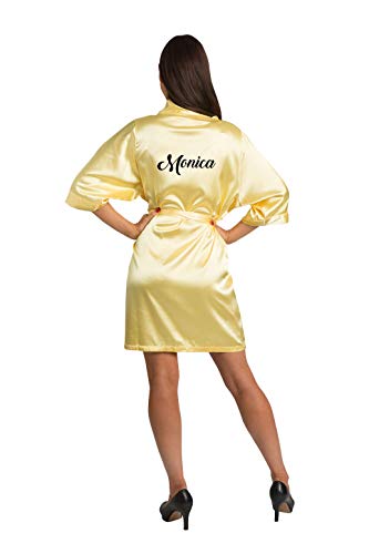 Girleo Women's Personalized Bridesmaid Mother Of The Bride Maid Of Honor Mother Of The Groom Yellow Satin Robe S/M 2-12 #TOP3