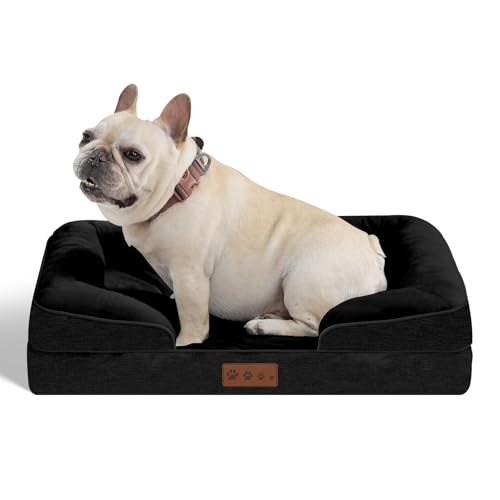 Dokdogs Cama ortopédica para cães de tamanho médio – Sofá preto com capa lavável removível, forro impermeável e parte inferior antiderrapante, sofá de espuma para animais de estimação (M, preto)