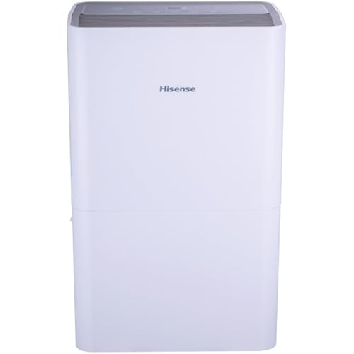 Hisense 50 Pint 3-Speeds Dehumidifier, 3 Modes – Auto, Continuous, Manual, 115v, LED Display, Noise Level 46 dB, 24-hour on/off timer, Up to 4500 sq. ft. - DH7021K1W (Renewed)