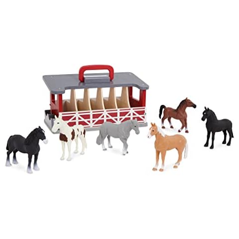 Terra by Battat – Wooden Stable Farm Playset – 6 Toy Horses & Barn – Detailed Equestrian Figurines – Portable Travel Stable – Carry & Go Horse Stable – 3 Years + Cover