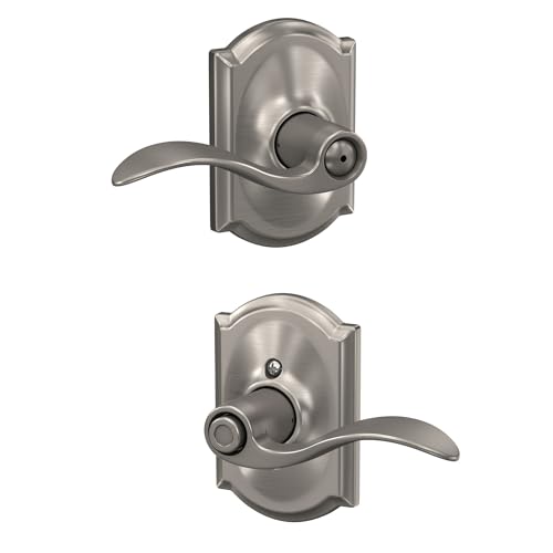 Image of Schlage F40 ACC 619 CAM Accent Door Lever with Camelot Trim, Bed & Bath Privacy Lock, Satin Nickel