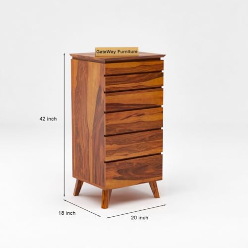 Image of GateWay Furniture Sheesham Wooden Chest of Drawers Wooden Dresser for Bedroom with 6 Drawers | Solid Wooden Storage Cabinet for Living Room | Chest Drawer Cabinet | Clothes Organizer (Santiago Honey1)