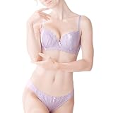 [フランデランジェリー] 綿100％ ブラセット【締め付けない+華奢見え美胸 肌に優しいコットン】 小花柄 刺繍レース コットンドラジェ 楽ちん ブラジャー ショーツセット ラベンダー,F75