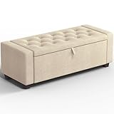 DUSACOM Storage Ottoman Bench, 50' End of Bed Bench with Legs,Storage Chest with Safety Hinge, Modern Entryway Benchs for Living Room, Bedroom, Entryway, Beige