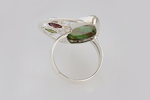 Bague en argent 925 fait main avec péridot vert et turquoise véritable bohème