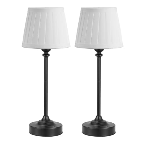 Image of Cordless Table Lamps Rechargeable Set - 2 Pack Black 4000mAH Battery Operated Lamps for Decor, 3000K Stepless Dimming Touch Control Wireless Lamps for Bedroom, Dining Table, Living Room, White Shade