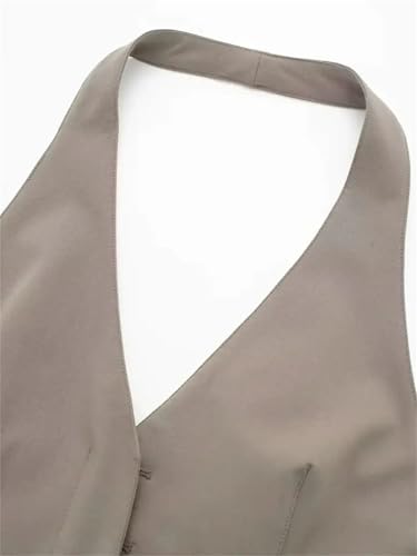 Women's Sleeveless Backless Tank Tops Solid Color Leather Buckle Chic Slim Short Suit Vest Top4