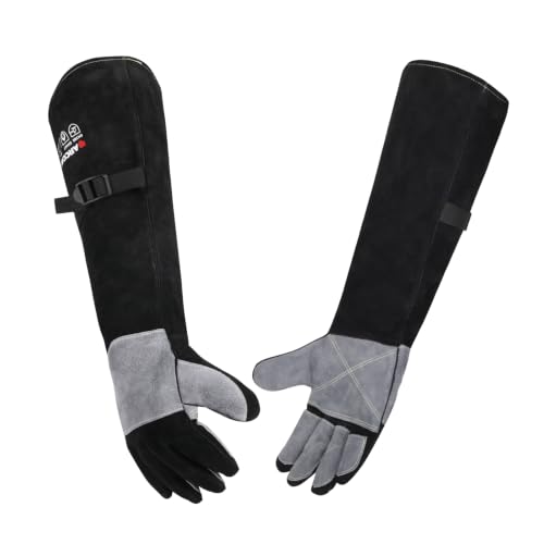 Image of ARCCAPTAIN 24 Inches Leather Welding Gloves, Bite Protection, Black-Grey