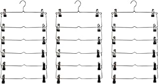 Neusu Space Saving 6 Tier Metal Skirt Hanger with Clips (3pk) - Premium Quality Trouser Hangers with Clips - Rubber Coated Hanger Clips - Adjustable Clips Pants Hanger - Hang Slacks, Trousers, Jeans