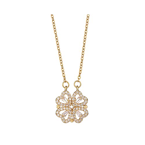 FFWTPY Collier Coeur pour Femme Pendentif Trèfle à Quatre Feuilles Amour Bijoux Plaqué Or Acier Inoxydable d'amour Chaîne pour Saint Valentin Noël Anniversaire Cadeau (Or) Cover