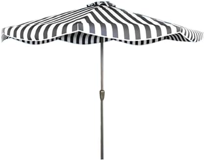 9 Ft Patio Umbrella - Waterproof, Wind-Resistant Garden Parasol with Crank - Fade-Resistant Striped Market Umbrella for Outdoor Dining & Balcony Use