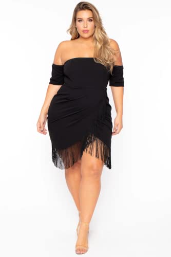 Rosianna Women's Off Shoulder Bodycon Mini Tassels Plus Size Dresses (L, Black) #TOP2