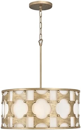 Hinkley Carter Five Light Drum Pendant, Burnished Gold w/Off-White Textured Shade