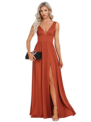 Ever-Pretty Women's Bridesmaid Dresses Deep V-Neck Sleeveless Side Slit Floor Length Wedding Guest Dress 0168B4