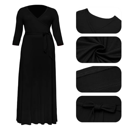 Image of Womens Plus Size Summer Dresses Sexy V Neck Midi Dress Faux Wrap Dress 3 /4 Sleeve Boho Casual Floral A-Line Skirts