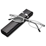 Amorays Schmal Lesebrille mit Ultraleichtem Herren Damen metal Anti-Blaulicht Lesebrillen mit reisen tragbar Rechteck Brillenetui 8010(Schwarz,+1.00)