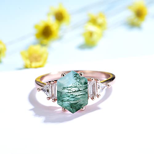 Natural Moss Agate Gemstone Rings for Women Solid 925 Sterling Silver Ring for Women Trendy Hexagon Engagement Wedding3
