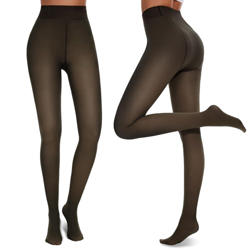 NexiEpoch 2 Pairs Fleece Lined Tights Women - Pantyhose Sheer Black Thick Dress Thermal Warm Fake Leggings for Winter