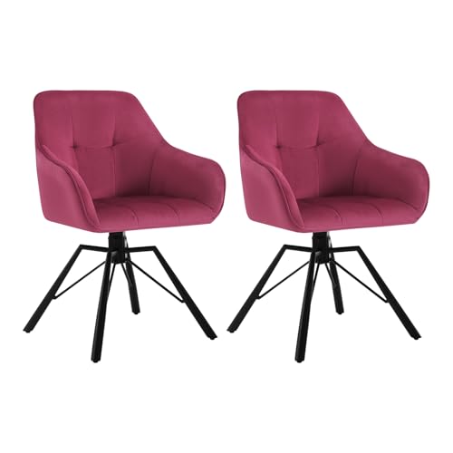 WOLTU Chaise Pivotante à 360°, Lot de 2, Chaise Salle à Manger Scandinave, en Velours, Assise Rembourrée, Pieds en Métal, Bordeaux.