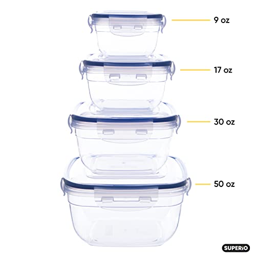 Image of Superio Plastic Food Storage Container Set, BPA Free, Sealed Containers with Airtight Lids for Pnatry, Cupboard, and Fridge- Microwave and Dishwasher Safe (10) (4 Pack)