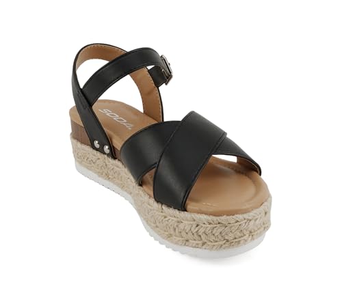 Image of Soda inchFIRELY inch ~ Women Round Toe Crisscross Band Platform Espadrille Wedge Sandal with Adjustable Ankle Strap