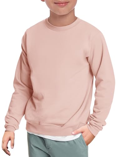Haloumoning Boys Crewneck Pullover Sweatshirts Kids Youth Casual Long Sleeve Shirts 5-14 Years Light Pink