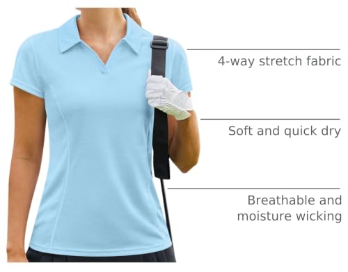 Image of PINSPARK Womens Golf Shirt Short Sleeve Polo V-Neck Quick Dry Tennis Tops | Moisture-wicking Breathable Fabric, Classic Collar, Slim Fit, Ideal for Golf Tennis Pickleball Casual