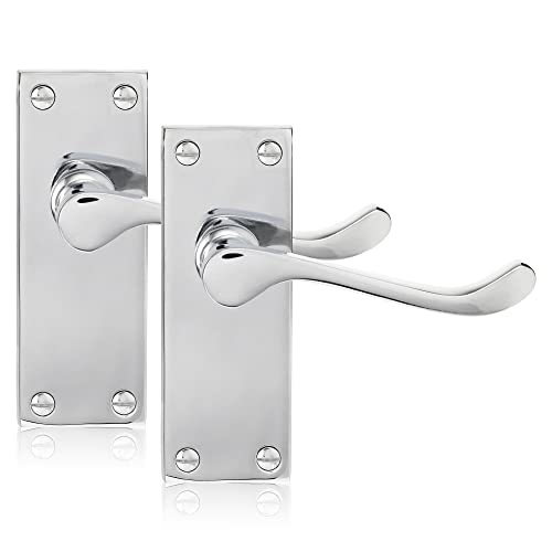 XFORT Chrome Elegance Range Polished Chrome Victorian Scroll Lever Latch Handles, Polished Chrome Backplate Door Handles, Contemporary Design for Internal Wooden Doors (1 Pair)