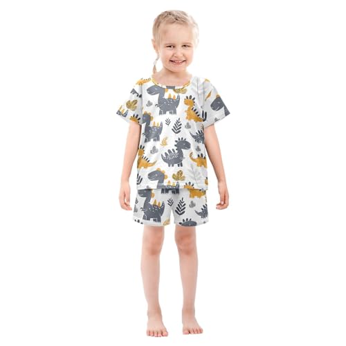 ALAZA Cute Dinosaur Pajamas Short Sleeve 2 Piece Sleepwear Top and Bottom Pajama Set Unisex3