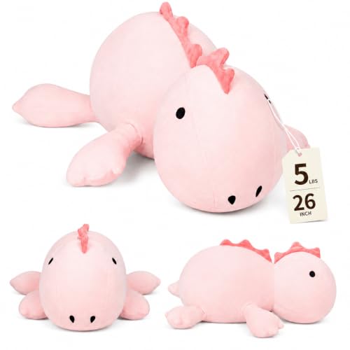 Image of JDF 26 inch 5 lbs Weighted Dino Stuffed Toys, Weighted Dinosaur Stuffed Animals Plush Toy, Cute Animals Plushie Dolls Pillow Gifts, Adorable Stuffed Animal Adults & Kids Plushie Pillow Decor (Pink)