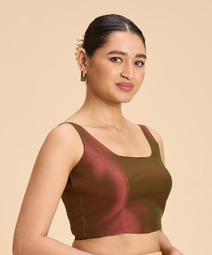 Image of Studio Shringaar Women's Polyester Sleeveless Satin Padded Saree Blouse