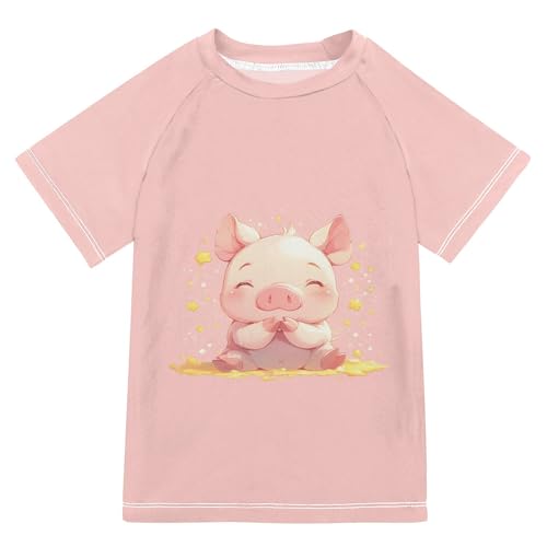 Cartoon Cute Pig Stars Boy Bathing Suit UV Protection Football Sports Shirt Swimwear Beach Tops 3T