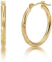 KEZEF14K 2mm Tube Hoop Earrings, Satin Diamond Cut