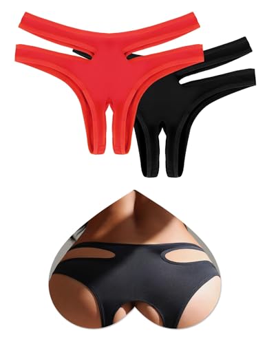 ohyeahlady Culotte Tanga Ouverte Sexy à L'entre Jambe Grande Taille String Fendu Hot Tanga sans Couture Invisible Coton Slip Tenu Lingerie Et VêTements sous...